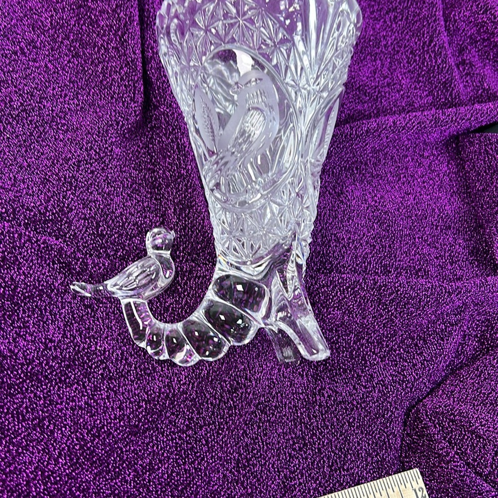 VTG HOFBAUER Byrdes‎ 6" Clear Leaded Crystal Cornucopia Horn VASE Germany